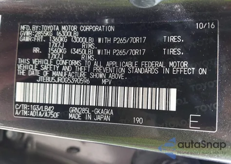 2016 Toyota 4Runner Sr5 Premium z USA, uszkodzony, nr VIN JTEBU5JR0G5390596